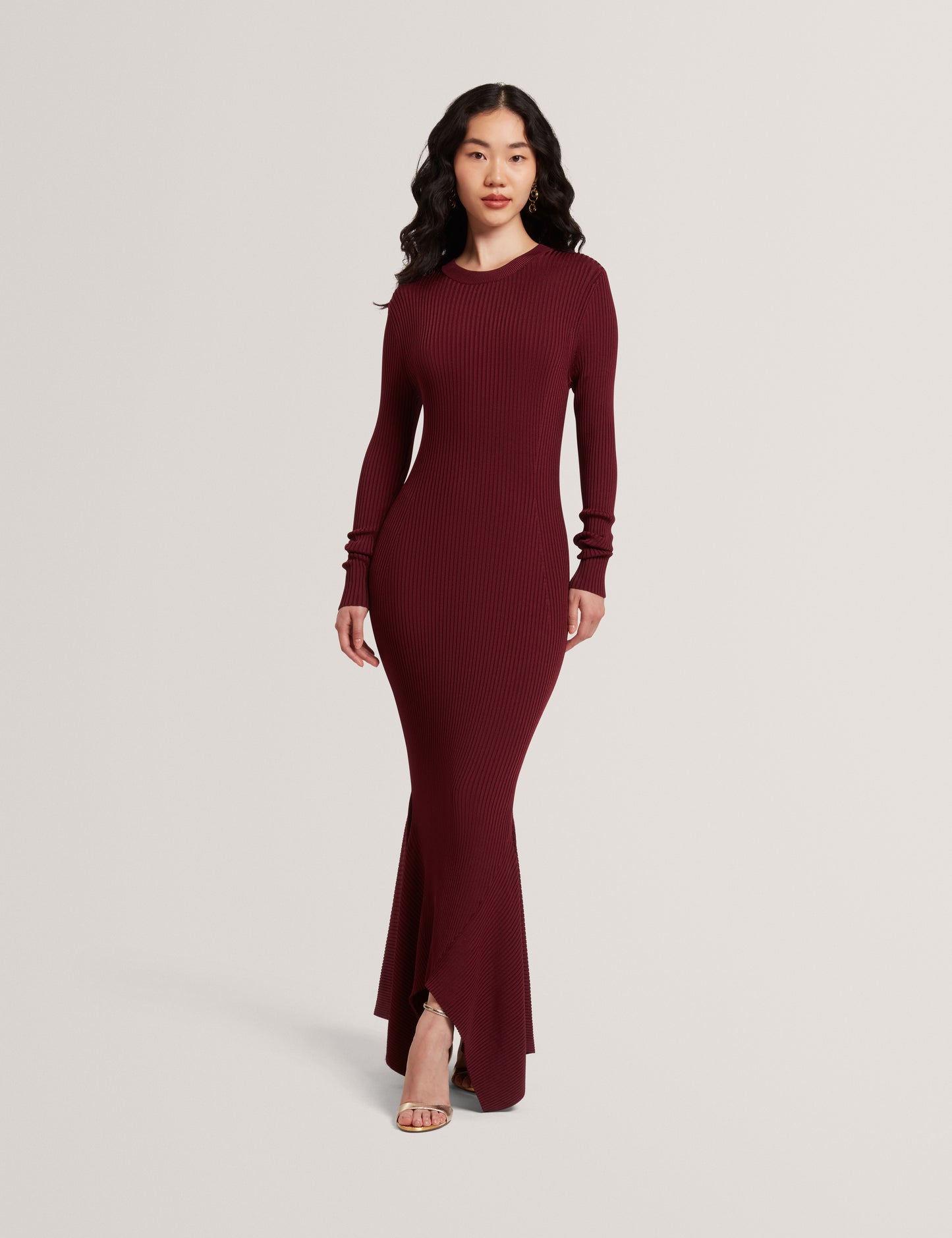 JENINGS - Long Sleeve Rib Knit Midi Dress