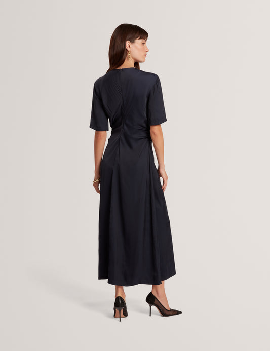 PLUMMA - Short Sleeve Gathered Waist Midi Dress
