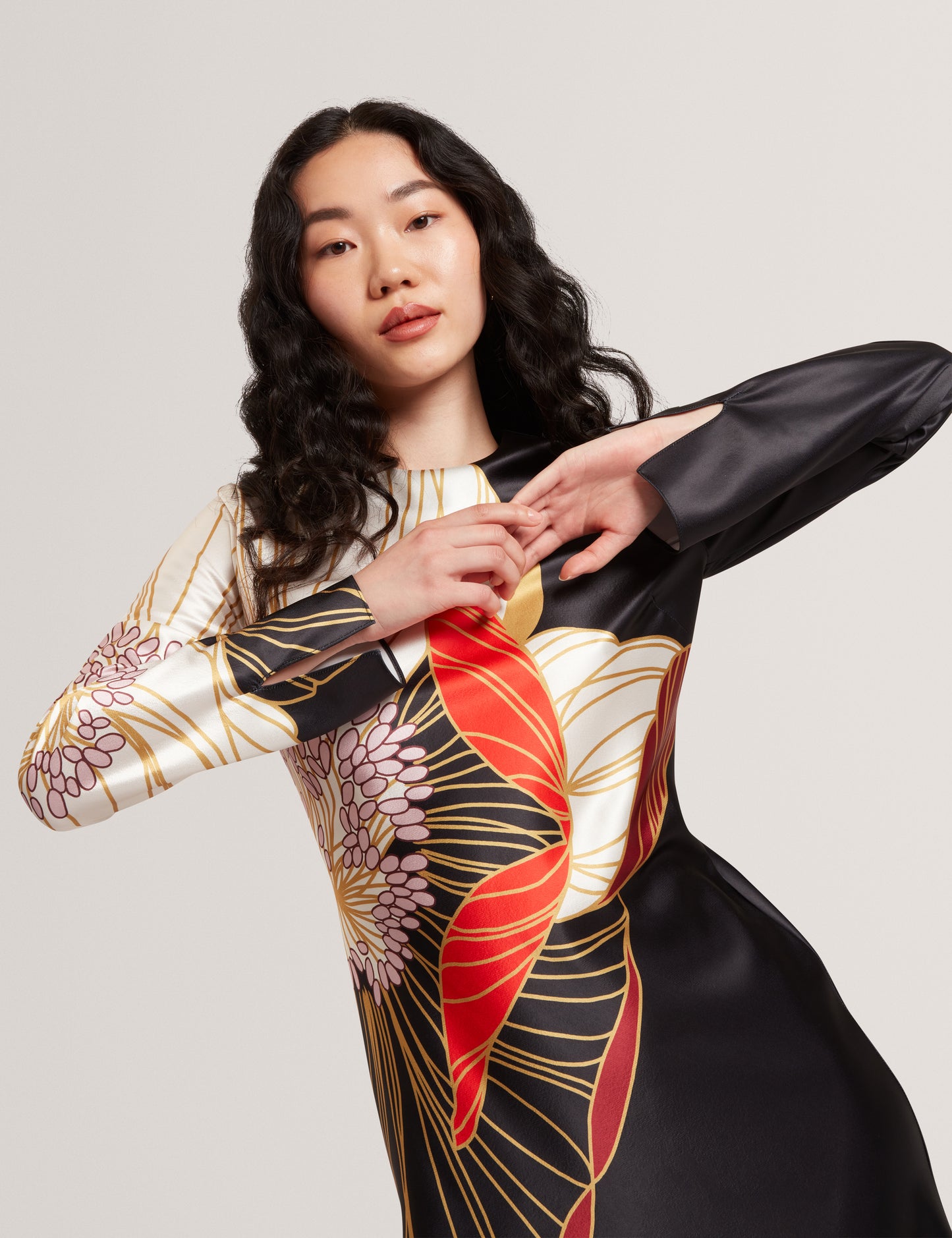 ZIARA - Print Long Sleeve Midi Dress