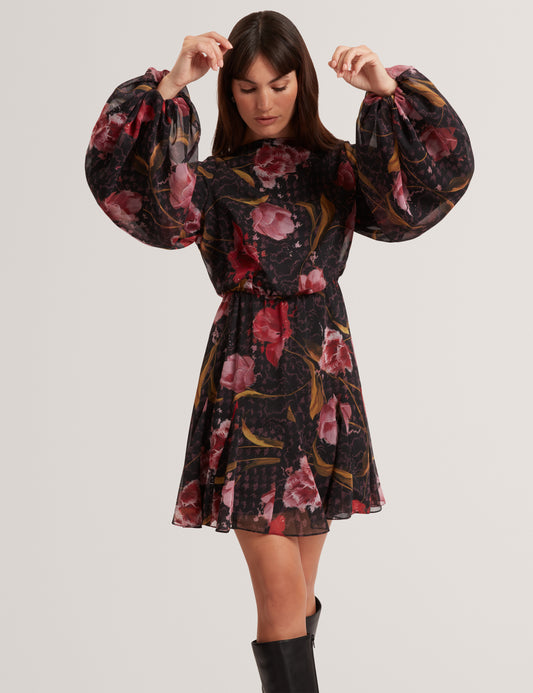 ENDRINA - Long Sleeve Printed Midi Dress