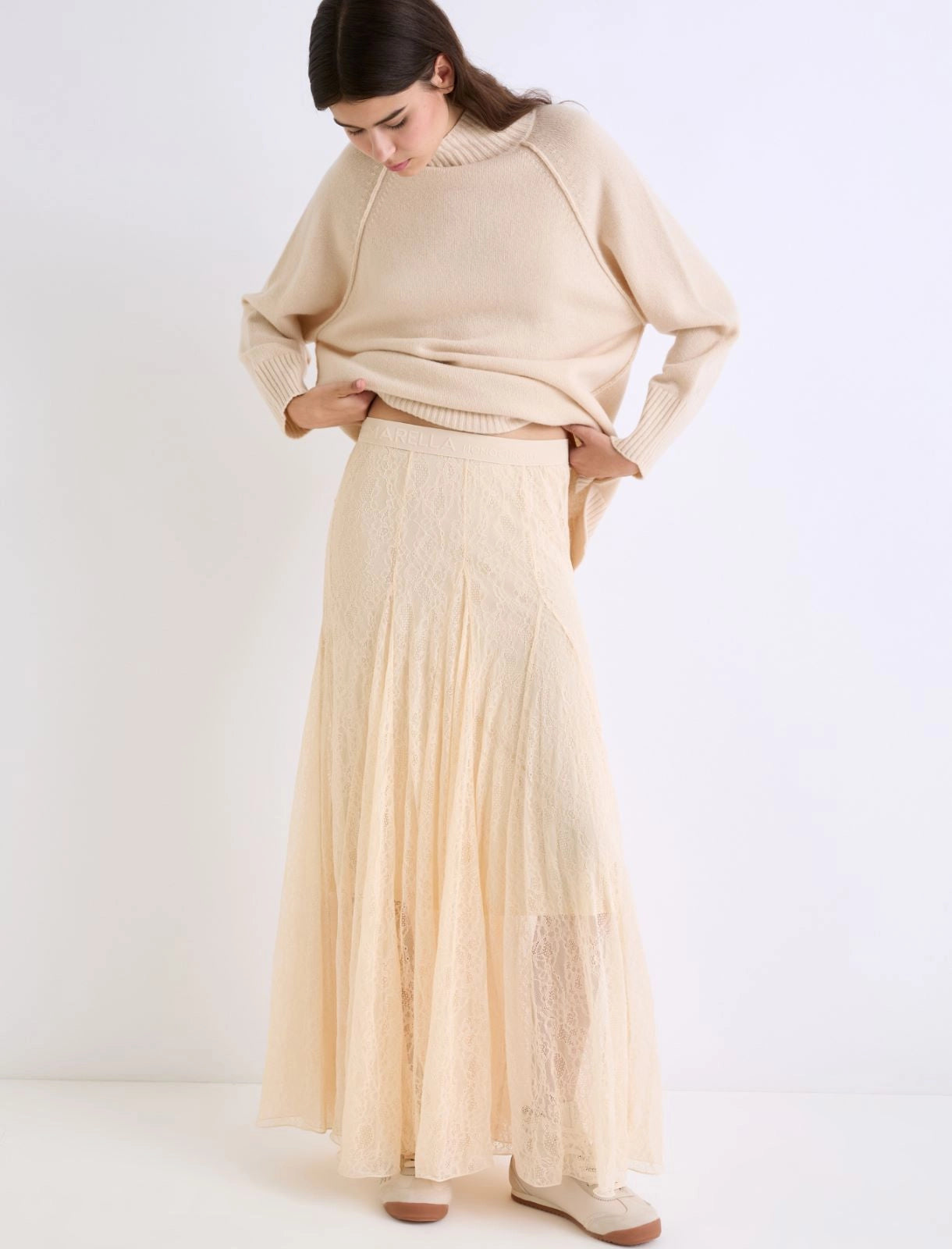 AVENUE - Lace jersey skirt