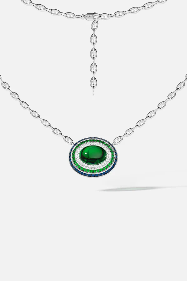 AUTOMNE - Bold Green and Blue Chain Necklace