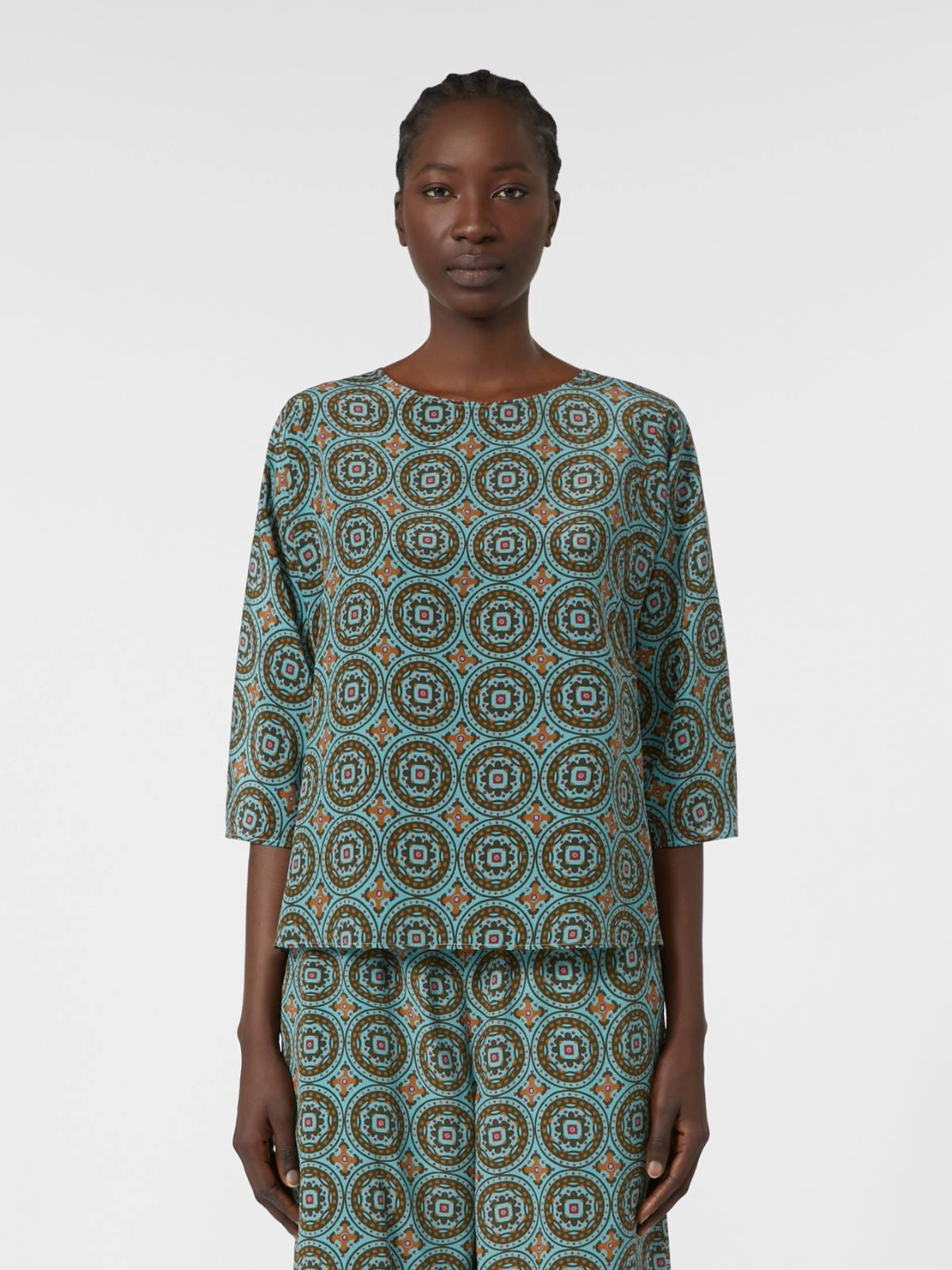 ADONE - Crepe de chine crew-neck blouse