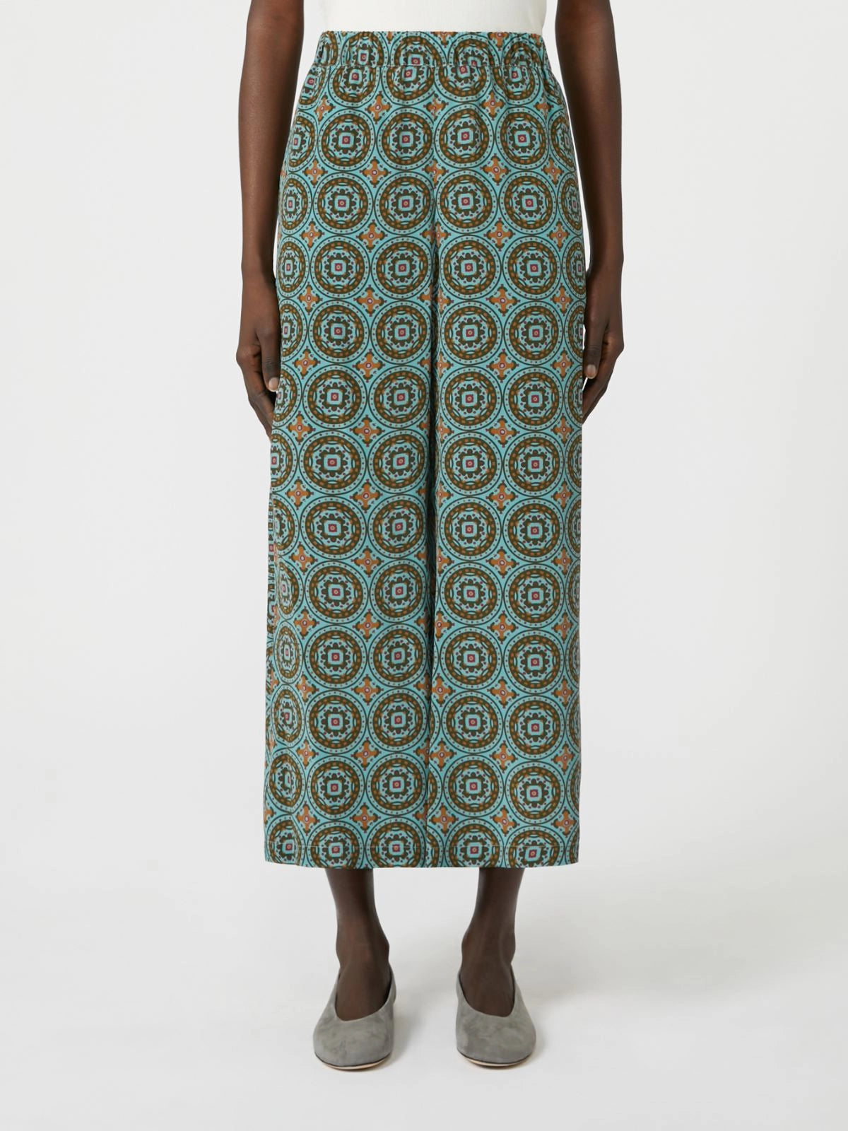 EUSEBIO - Printed silk cropped trousers