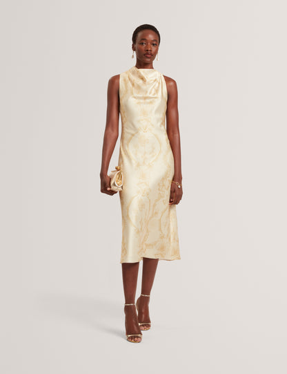 MELODA - Print Drape Neck Midi Dress