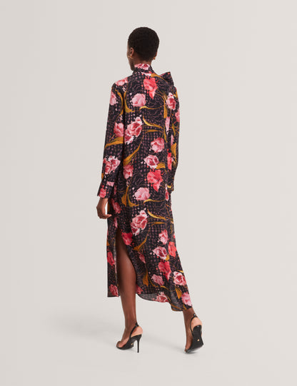 ELANN - Printed Tie Neck Midi Shirt Dress
