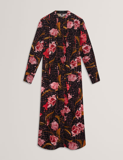 ELANN - Printed Tie Neck Midi Shirt Dress