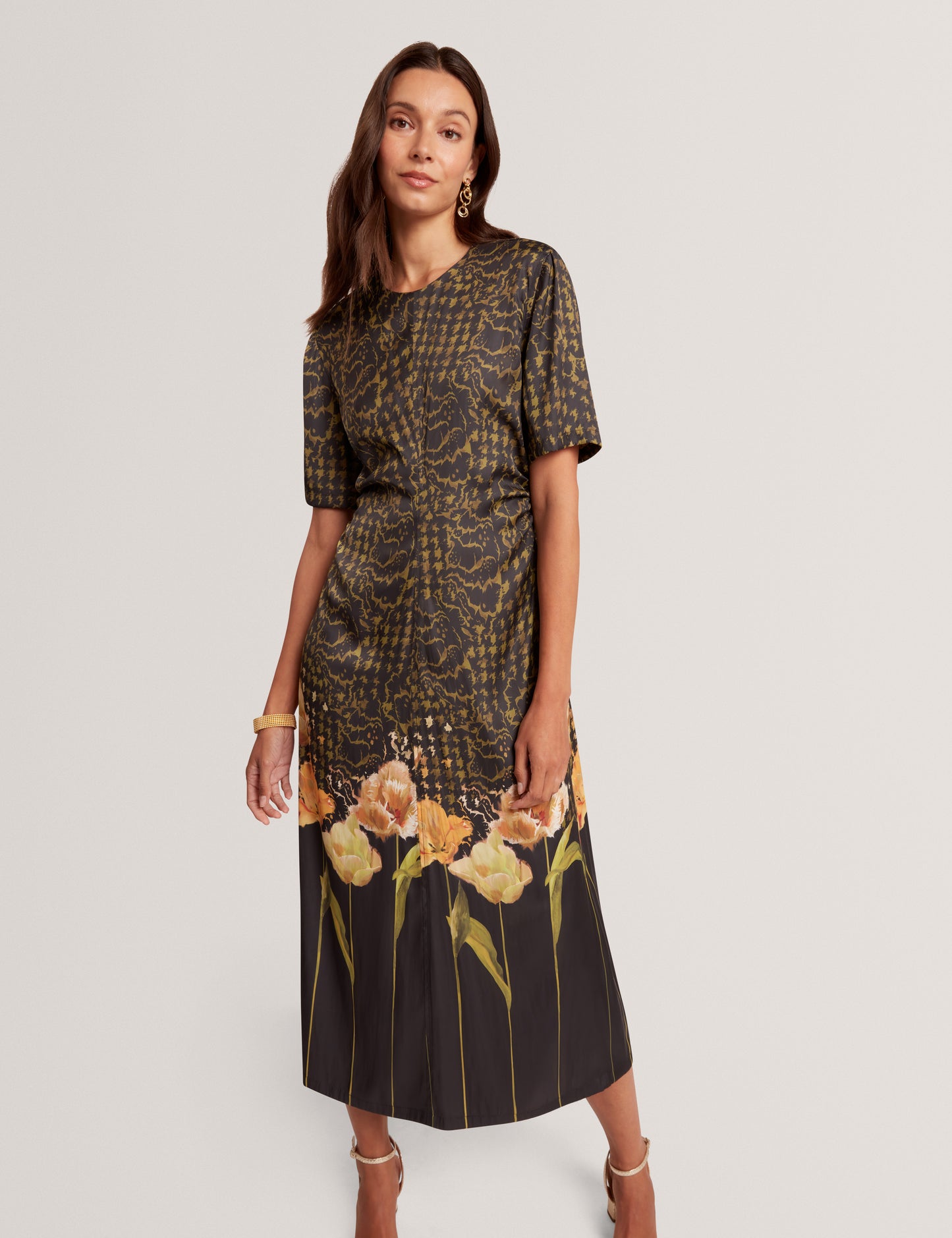 AEVAA - Printed Midi Dress With Waist Gathers