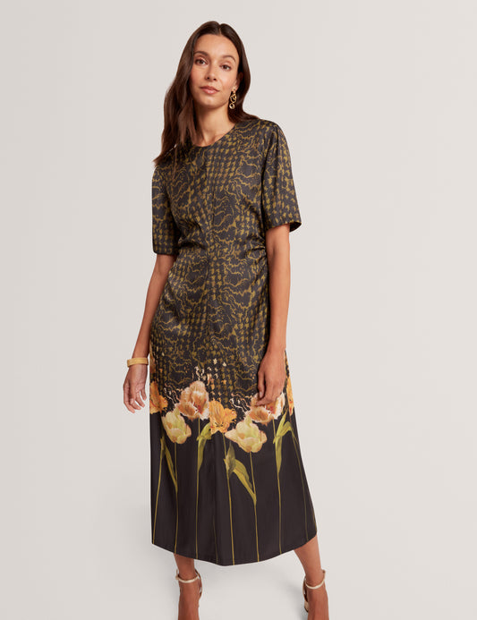 AEVAA - Printed Midi Dress With Waist Gathers