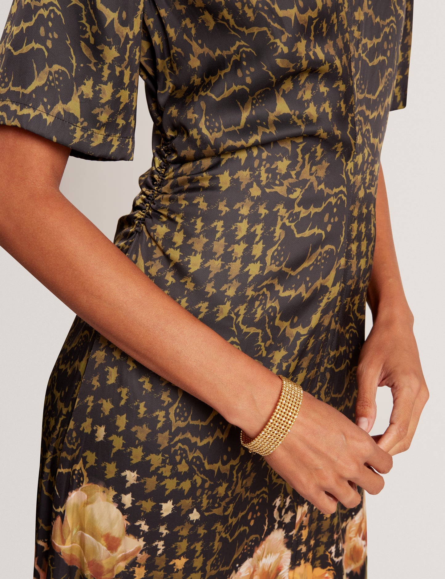 AEVAA - Printed Midi Dress With Waist Gathers