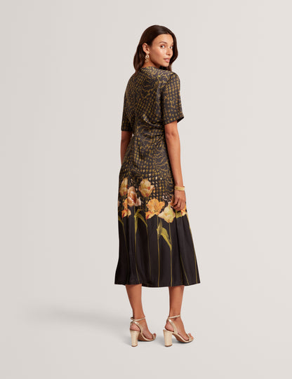 AEVAA - Printed Midi Dress With Waist Gathers