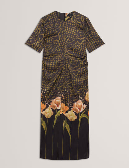 AEVAA - Printed Midi Dress With Waist Gathers
