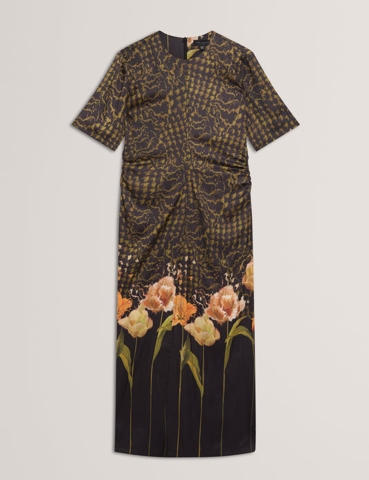 AEVAA - Printed Midi Dress With Waist Gathers