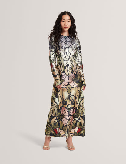 ZELLIE - Print Long Sleeve Midi Dress