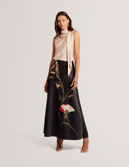 SALIRA - Printed Bias Cut Midi Skirt