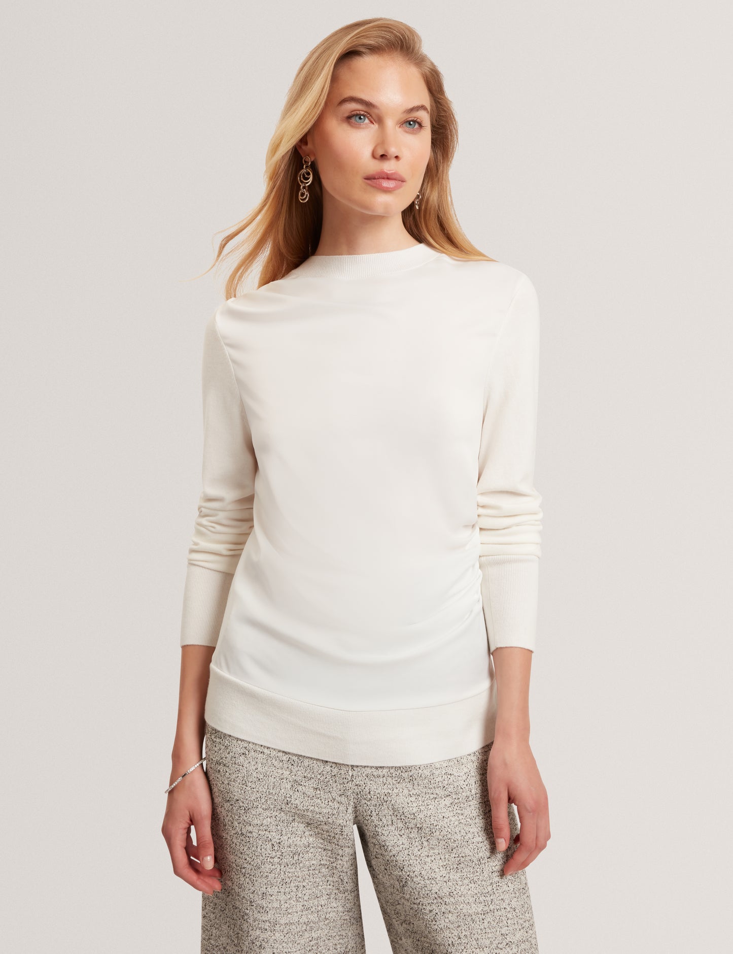 LESLAY - Draped Front Knitted Long Sleeve Top