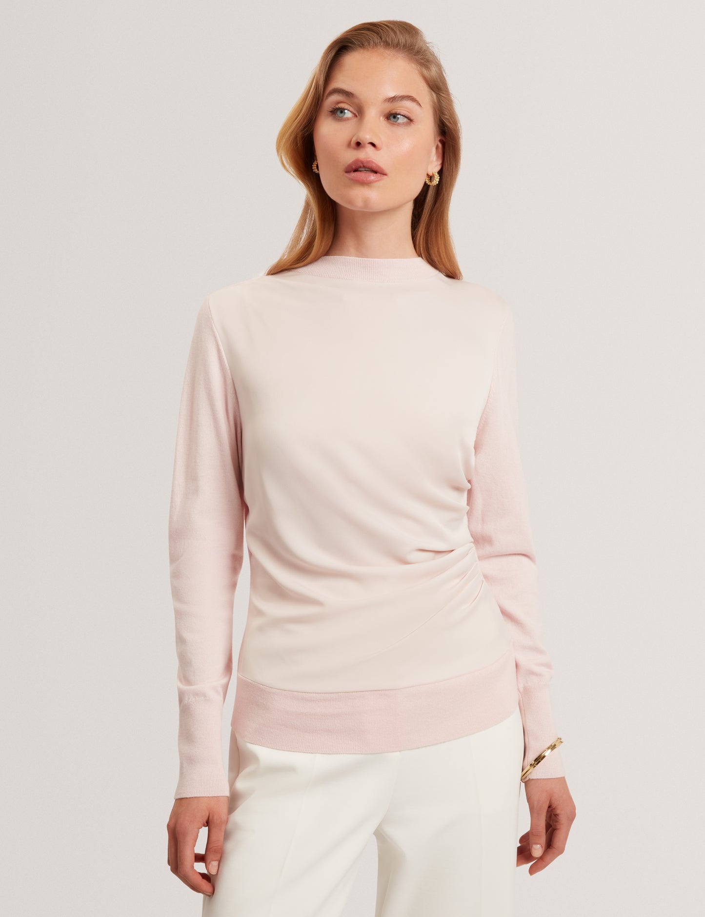 LESLAY - Draped Front Knitted Long Sleeve Top