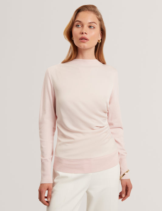 LESLAY - Draped Front Knitted Long Sleeve Top