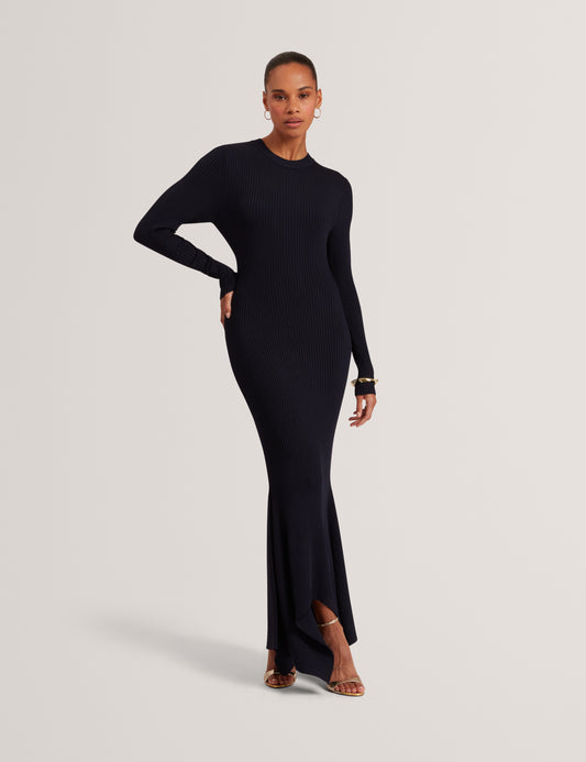 JENINGS - Long Sleeve Rib Knit Midi Dress