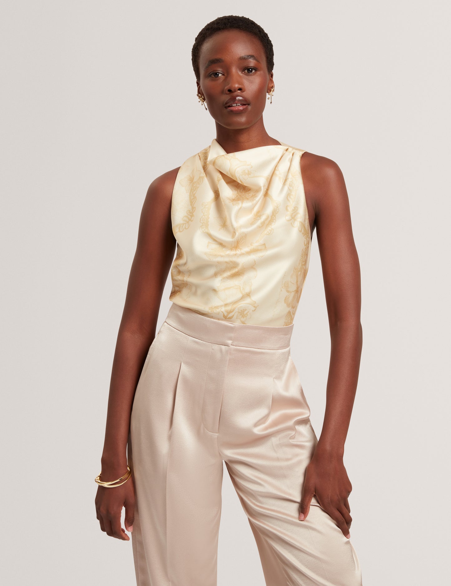 COBLA - Print Sleeveless Drape Neck Top