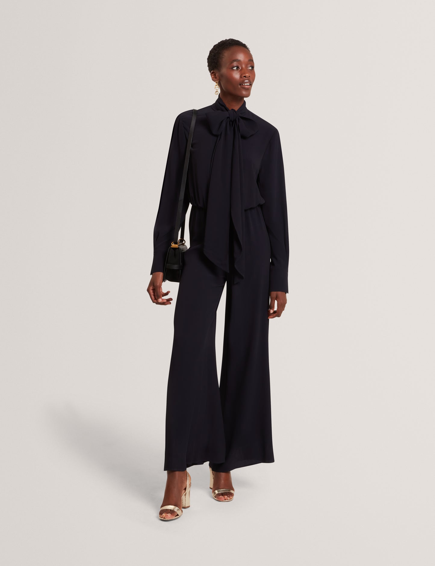 KYRABE - Cravat Tie Neck Shirt Wide Leg Jumpsuit