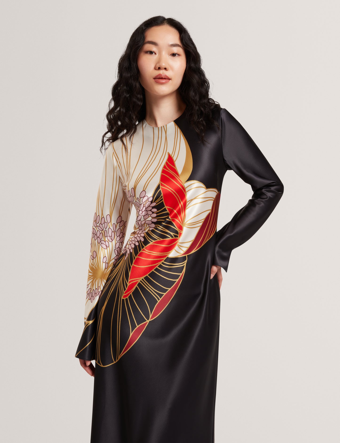 ZIARA - Print Long Sleeve Midi Dress