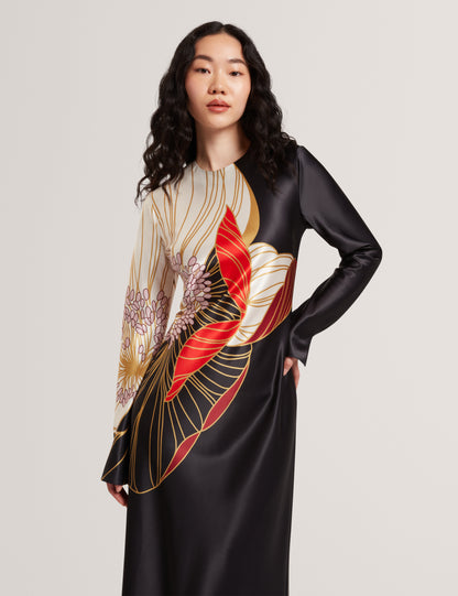 ZIARA - Print Long Sleeve Midi Dress