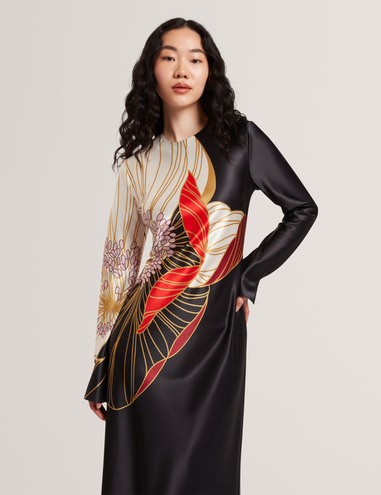ZIARA - Print Long Sleeve Midi Dress