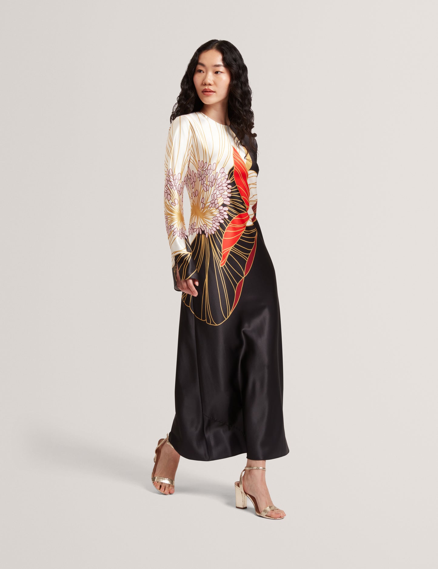 ZIARA - Print Long Sleeve Midi Dress