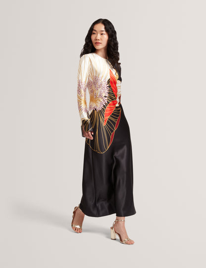 ZIARA - Print Long Sleeve Midi Dress