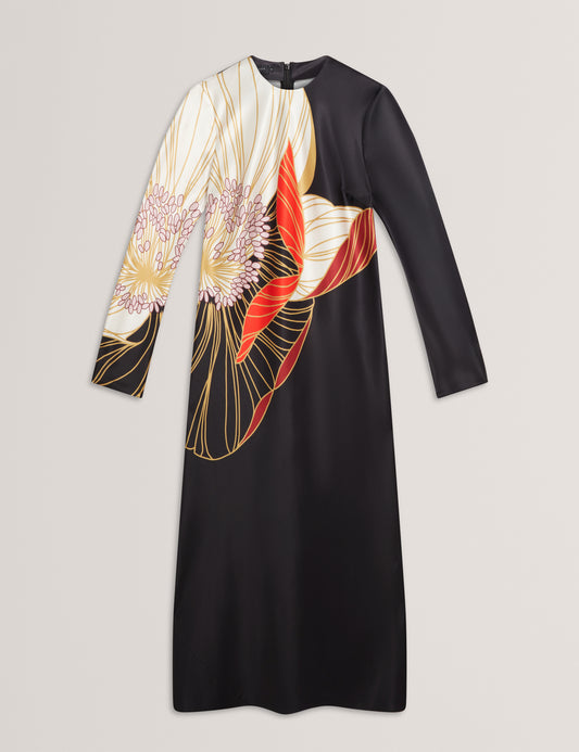 ZIARA - Print Long Sleeve Midi Dress