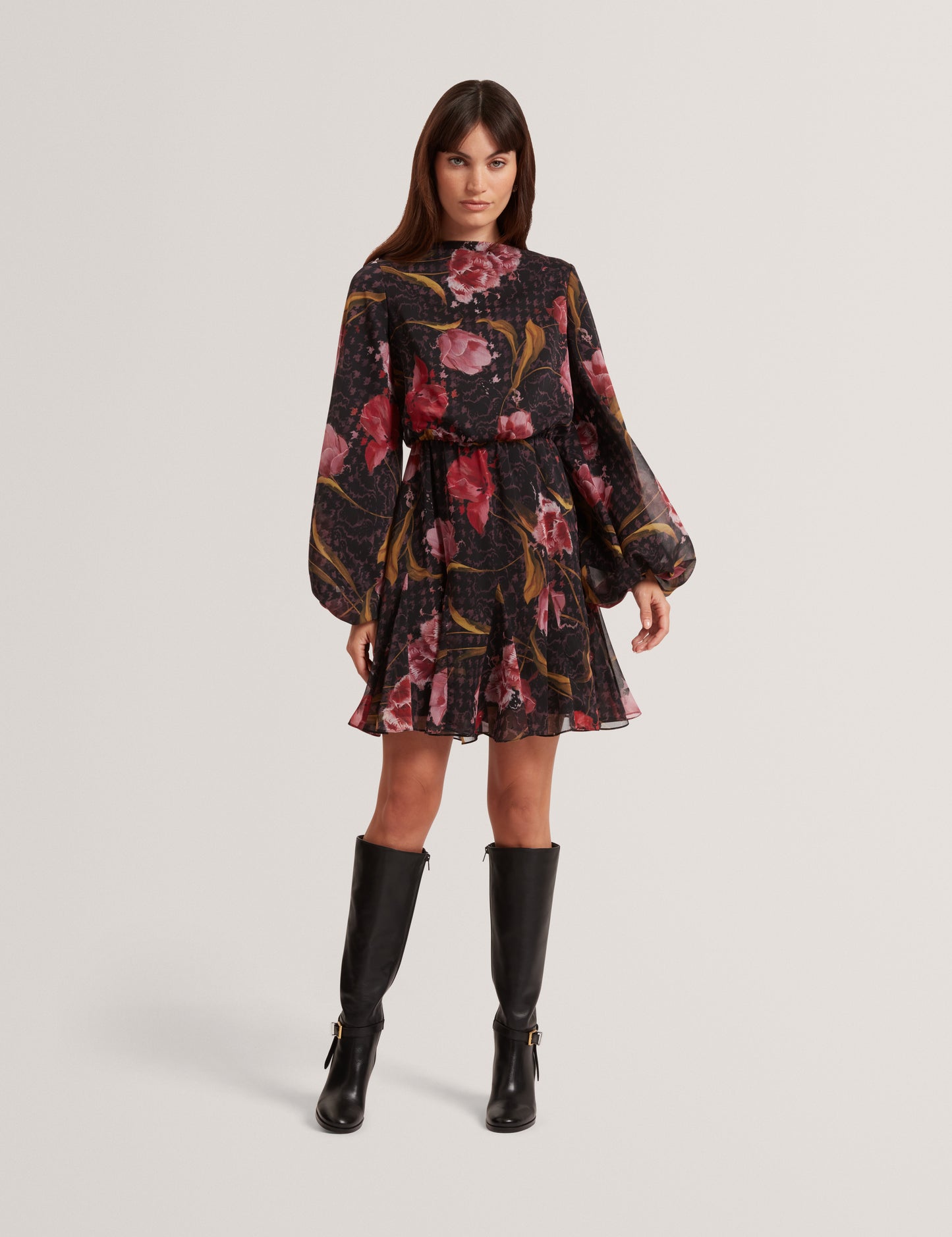 ENDRINA - Long Sleeve Printed Midi Dress
