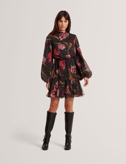 ENDRINA - Long Sleeve Printed Midi Dress