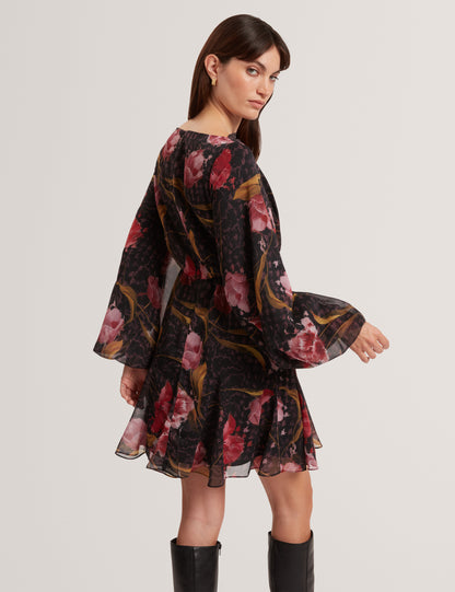 ENDRINA - Long Sleeve Printed Midi Dress