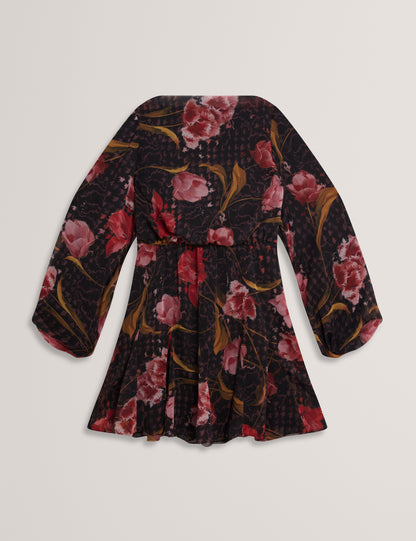 ENDRINA - Long Sleeve Printed Midi Dress