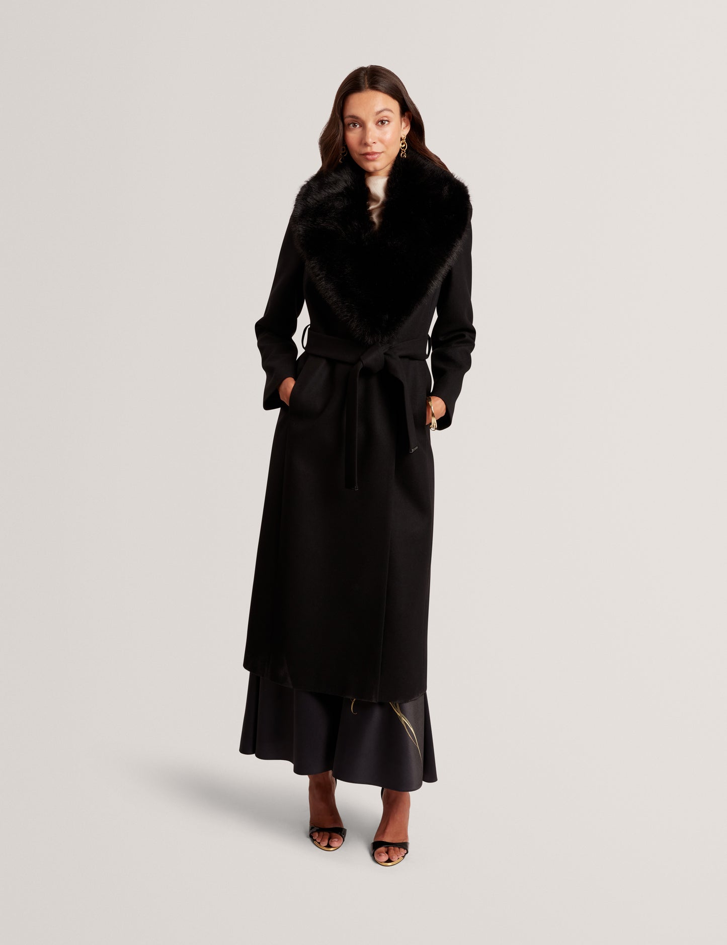 MUSEA - Faux Fur Belted Long Coat