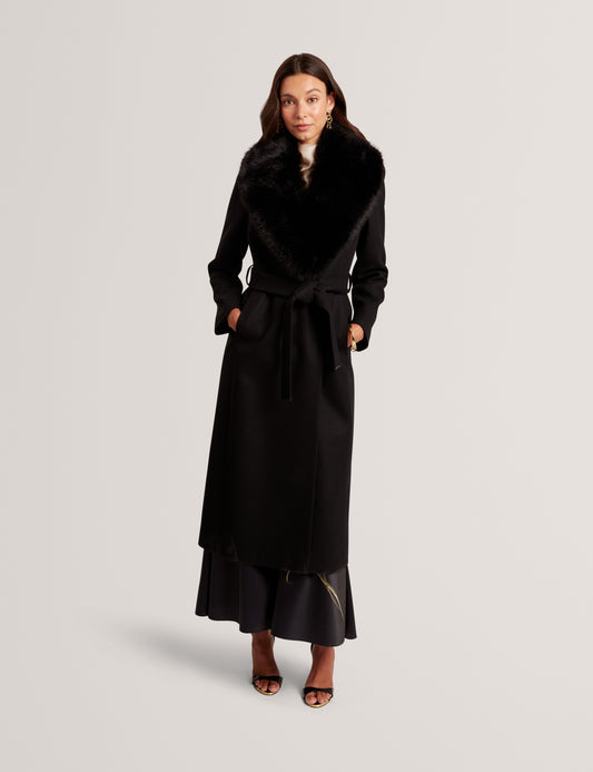 MUSEA - Faux Fur Belted Long Coat