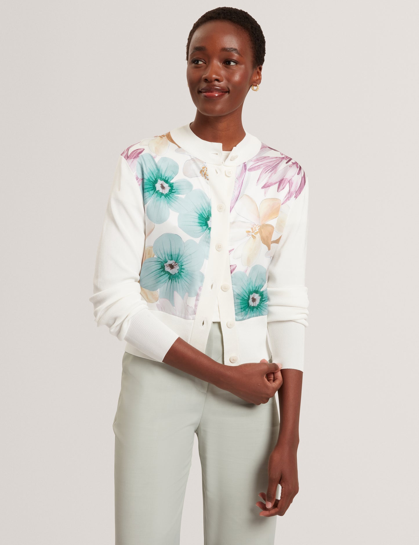 VARRLA - Printed Woven Front Cardigan