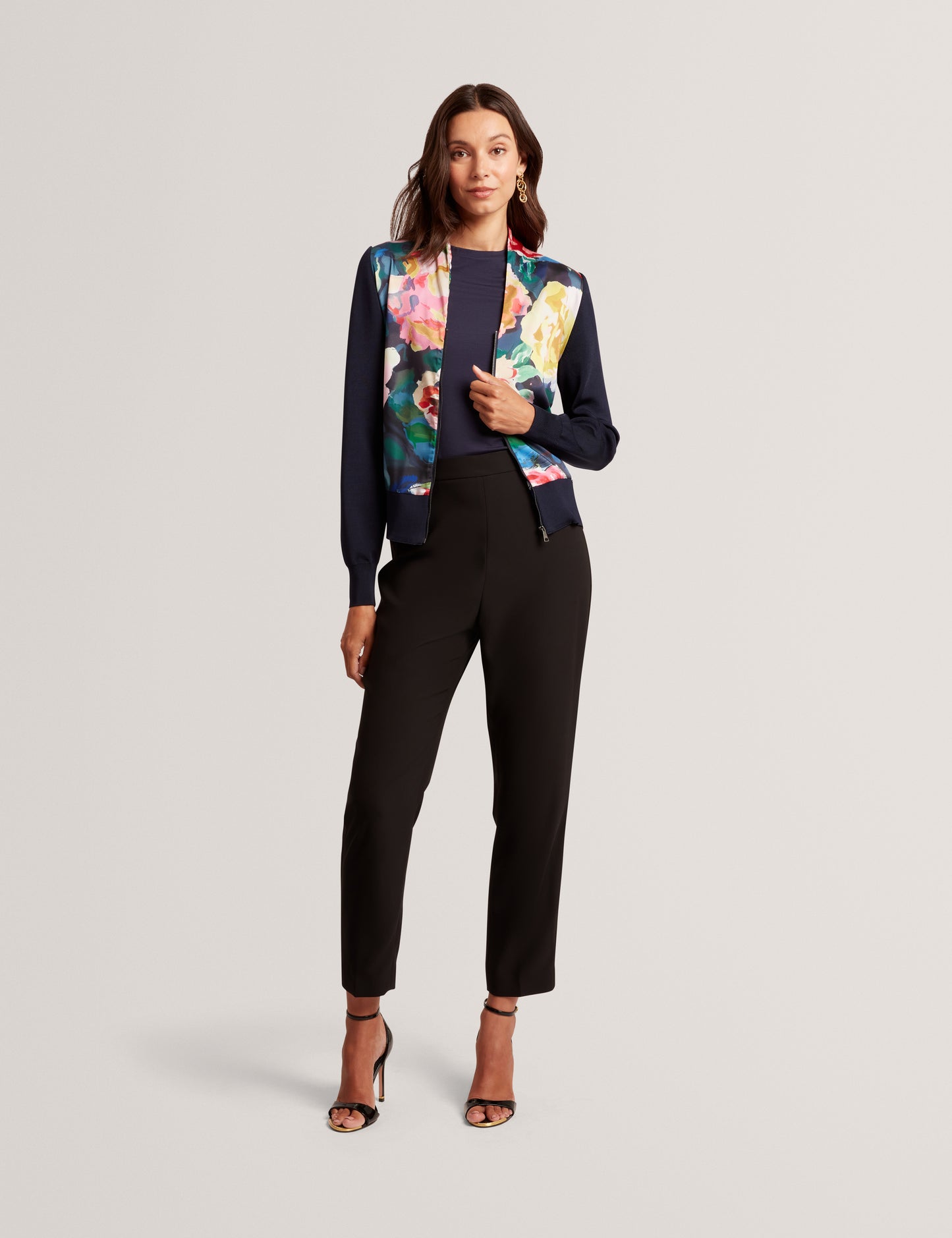 AMBBUR - Printed Woven Front Zip Through Cardigan