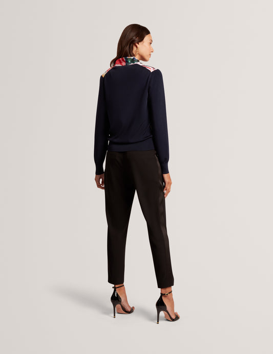 AMBBUR - Printed Woven Front Zip Through Cardigan