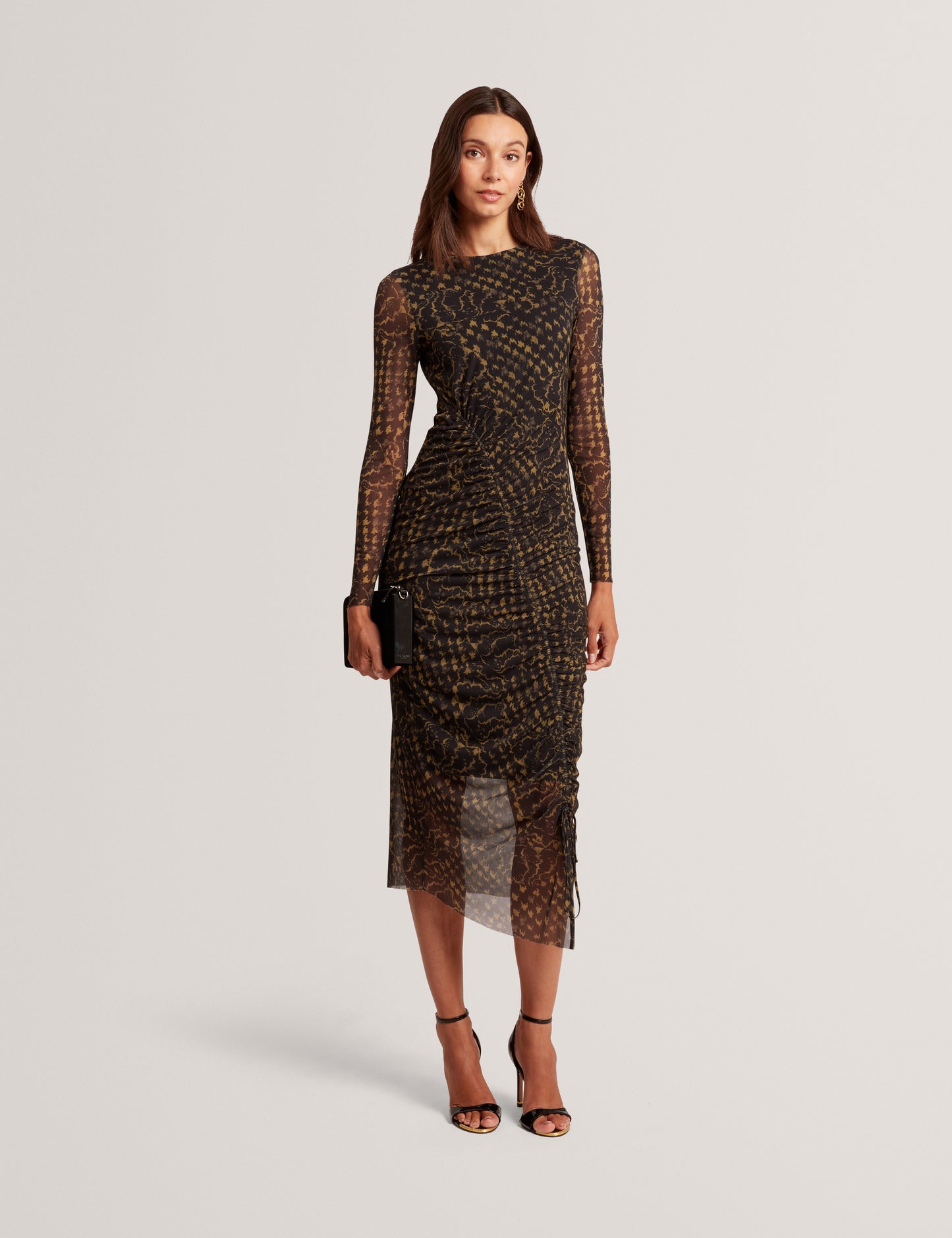 MAEMII - Ruched Mesh Midi Dress With Split