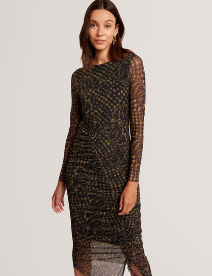 MAEMII - Ruched Mesh Midi Dress With Split