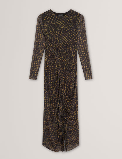 MAEMII - Ruched Mesh Midi Dress With Split