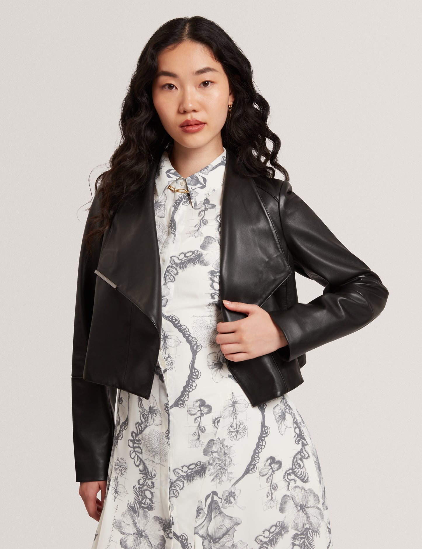 RIYOZE - Leather Cropped Wrap Jacket