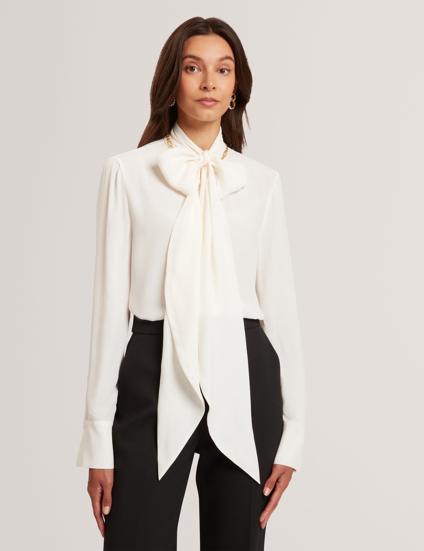 RESSIA - Long Sleeve Blouse With Neck Tie