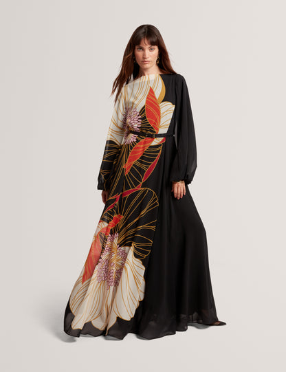 CAMMELI - Long Sleeve Printed Maxi Dress