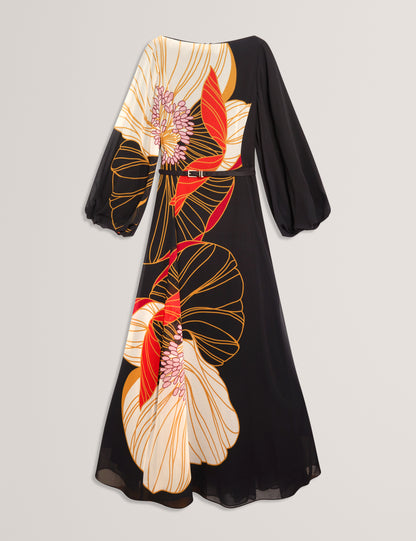 CAMMELI - Long Sleeve Printed Maxi Dress