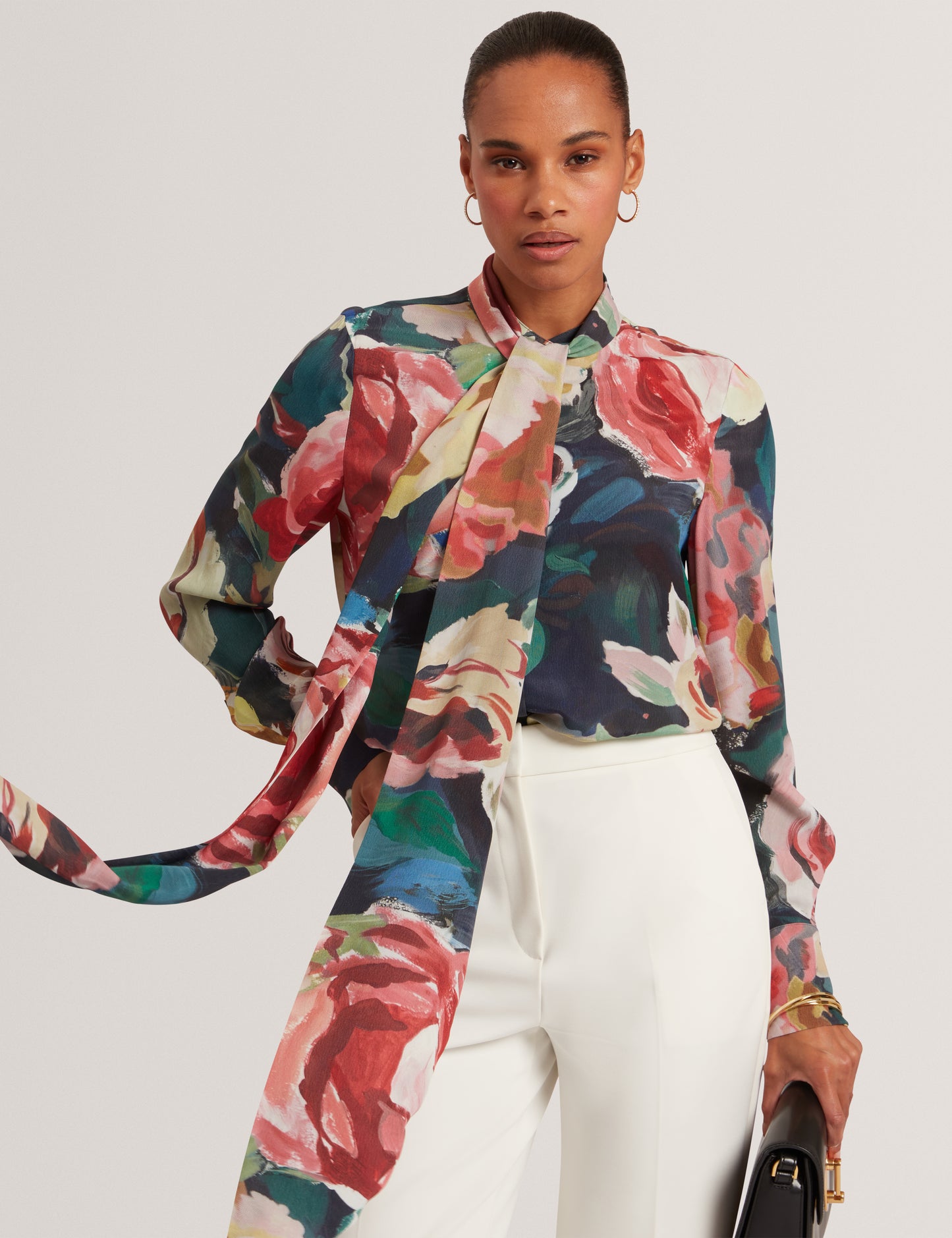 ARAGA - Tie Neck Printed Long Sleeve Shirt