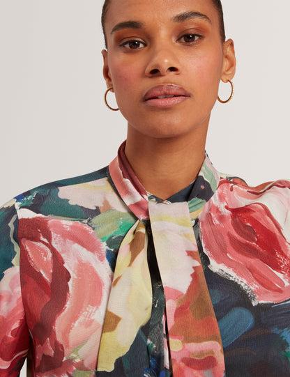 ARAGA - Tie Neck Printed Long Sleeve Shirt