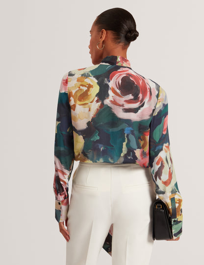 ARAGA - Tie Neck Printed Long Sleeve Shirt